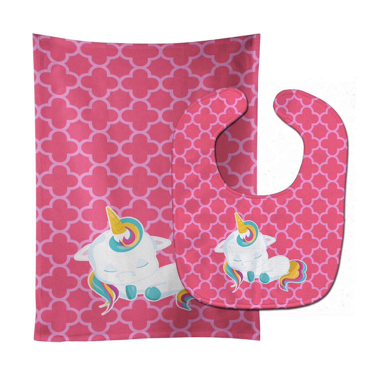Quatrafoil Pink Unicorn Baby Bib & Burp Cloth Easy-Clean Baby Bib Baby Feeding Accessory Baby Mealtime Essential