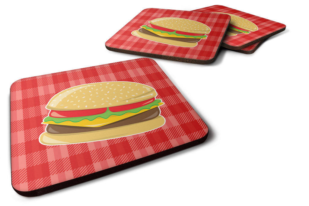 Hamburger Plaid Foam Coasters Set of 4 Cup Coasters for Indoor Outdoor, Tabletop Protection, Anti Slip, Mouse pad Material