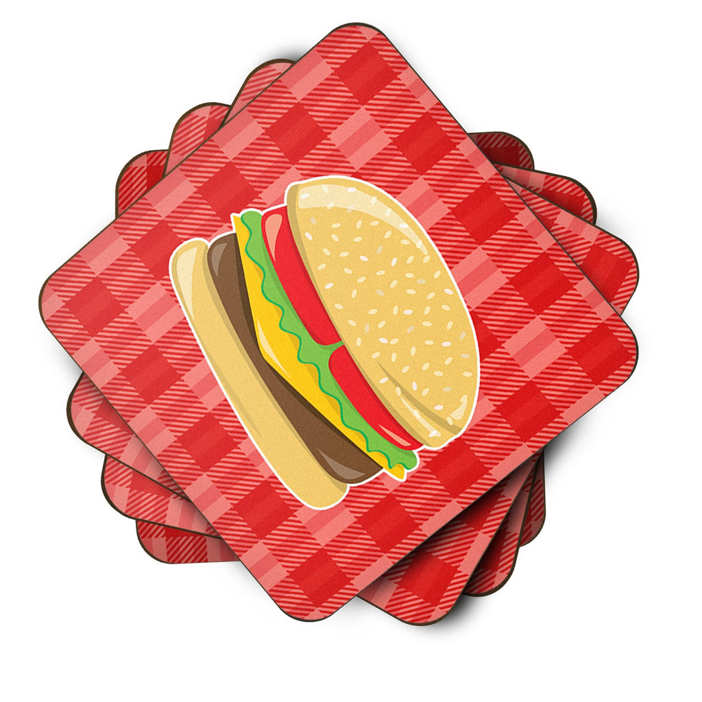 Hamburger Plaid Foam Coasters Set of 4 Cup Coasters for Indoor Outdoor, Tabletop Protection, Anti Slip, Mouse pad Material