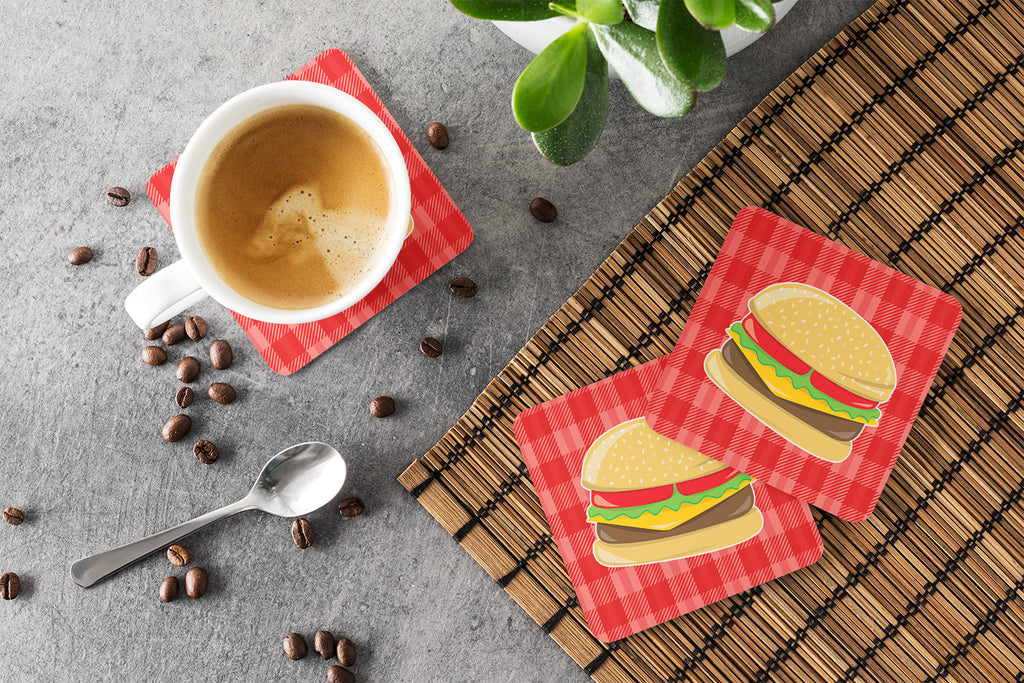 Hamburger Plaid Foam Coasters Set of 4 Cup Coasters for Indoor Outdoor, Tabletop Protection, Anti Slip, Mouse pad Material