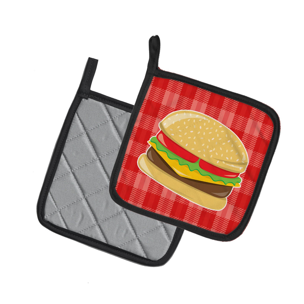 Hamburger Plaid Pot Holder Set of 2 Heat Resistant Quilted Hot Pads 7.5 x 7.5 Inch, Insulated Kitchen Trivets for Cooking & Baking