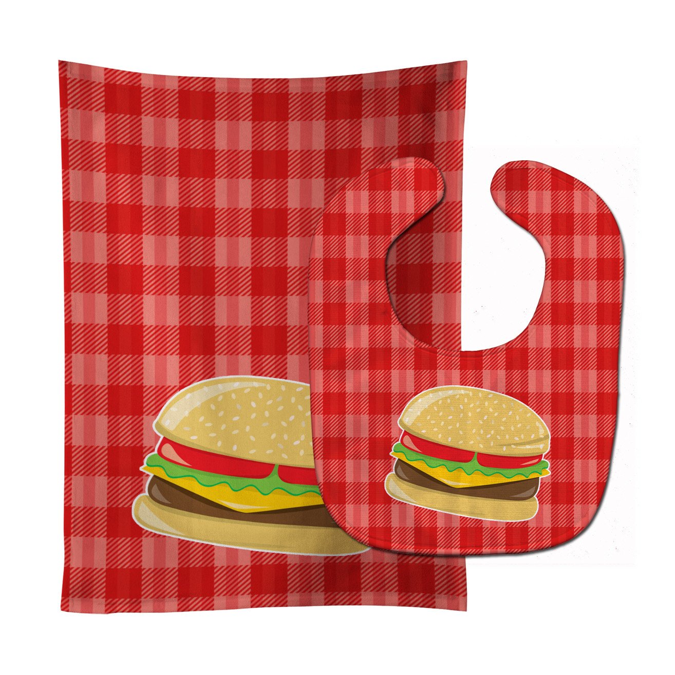 Hamburger Plaid Baby Bib & Burp Cloth Easy-Clean Baby Bib Baby Feeding Accessory Baby Mealtime Essential