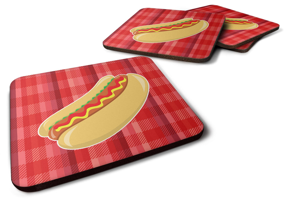 Hot Dog Plaid Foam Coasters Set of 4 Cup Coasters for Indoor Outdoor, Tabletop Protection, Anti Slip, Mouse pad Material
