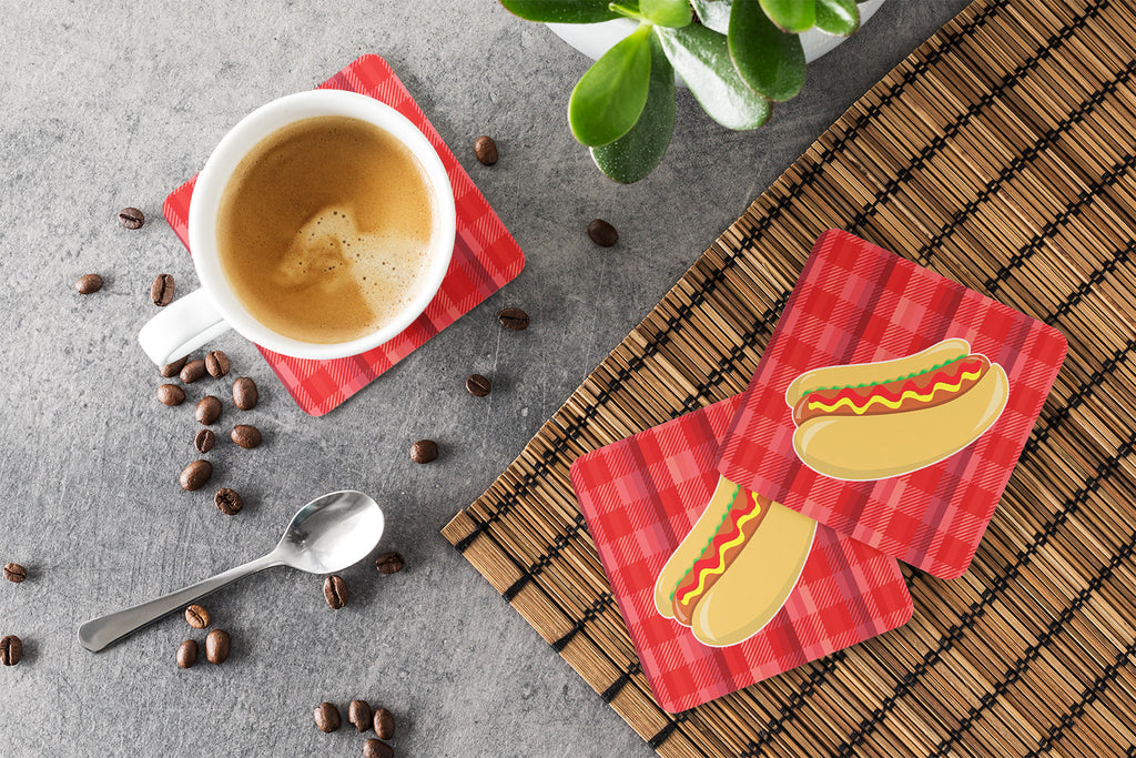 Hot Dog Plaid Foam Coasters Set of 4 Cup Coasters for Indoor Outdoor, Tabletop Protection, Anti Slip, Mouse pad Material