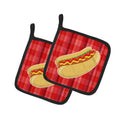 Hot Dog Plaid Pot Holder Set of 2 Heat Resistant Quilted Hot Pads 7.5 x 7.5 Inch, Insulated Kitchen Trivets for Cooking & Baking