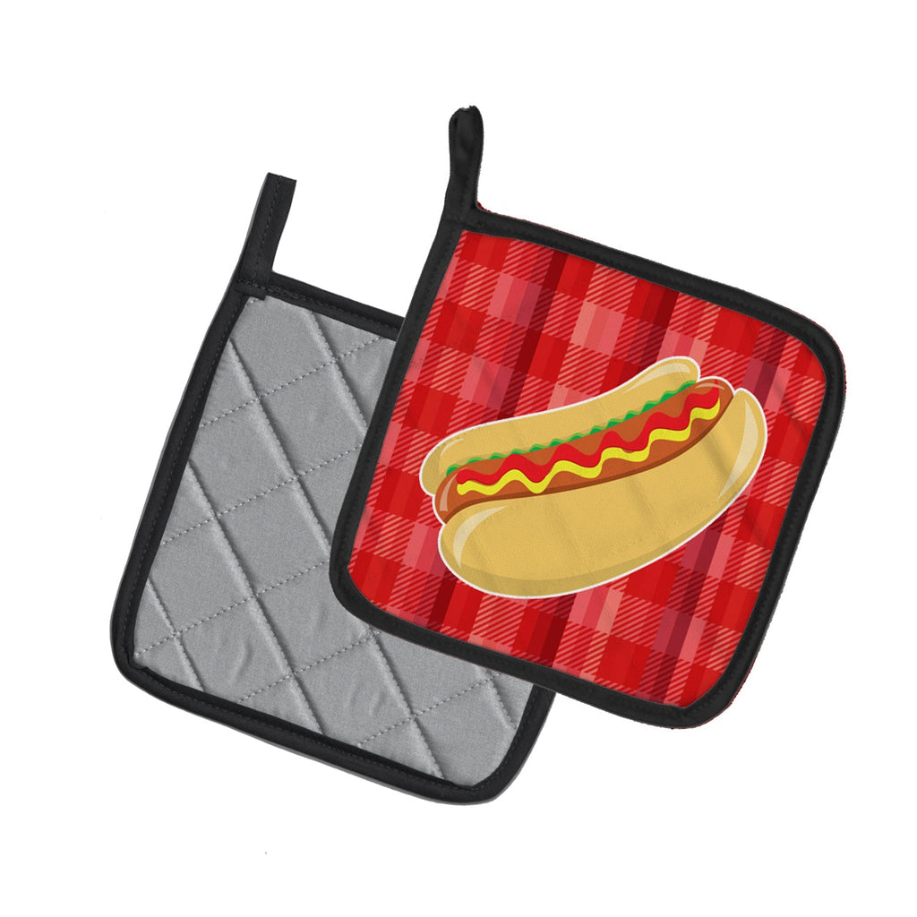 Hot Dog Plaid Pot Holder Set of 2 Heat Resistant Quilted Hot Pads 7.5 x 7.5 Inch, Insulated Kitchen Trivets for Cooking & Baking