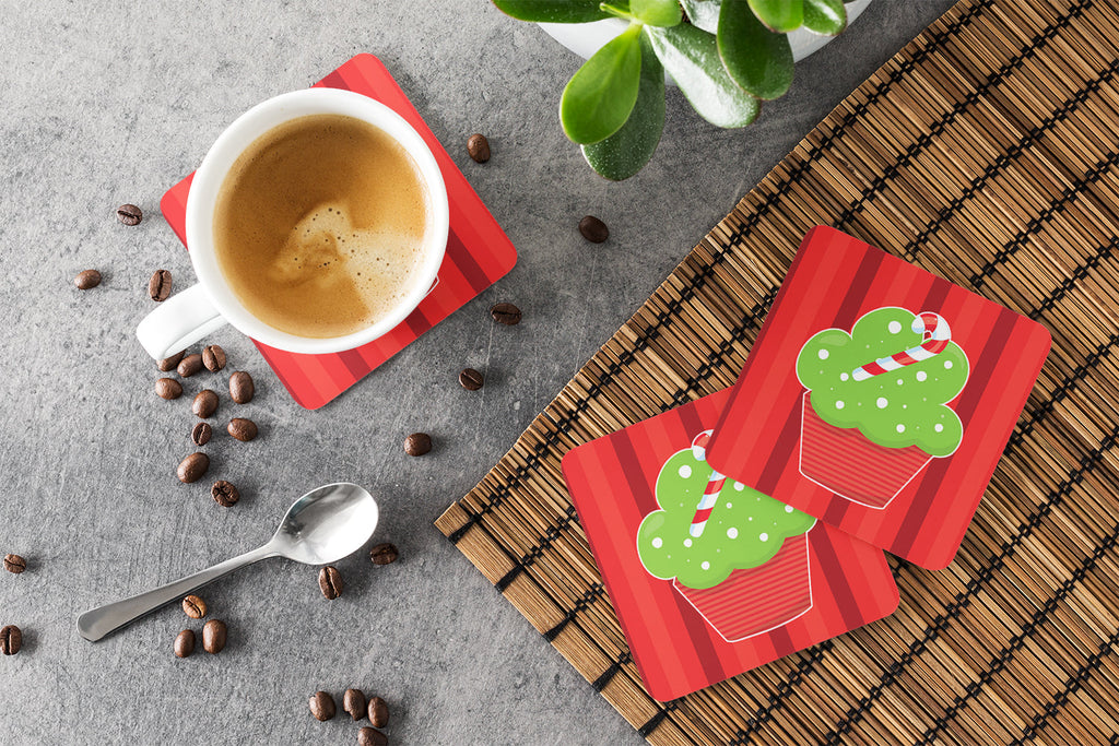 Christmas Cupcake Foam Coasters Set of 4 Cup Coasters for Indoor Outdoor, Tabletop Protection, Anti Slip, Mouse pad Material