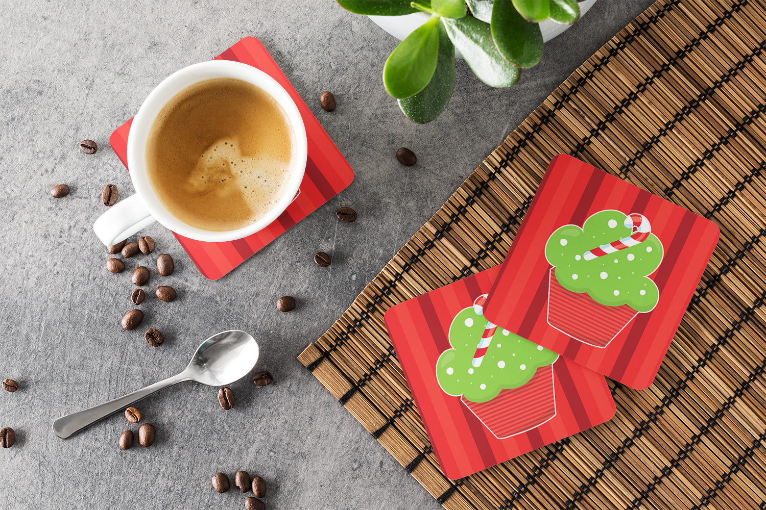 Christmas Cupcake Foam Coasters Set of 4 Cup Coasters for Indoor Outdoor, Tabletop Protection, Anti Slip, Mouse pad Material