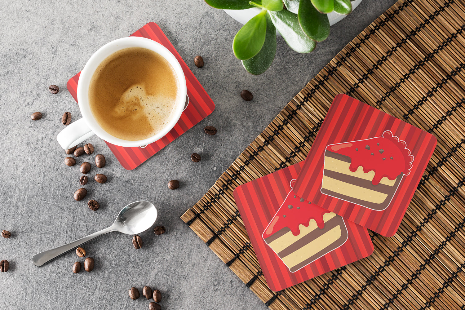 Christmas Cake Foam Coasters Set of 4 Cup Coasters for Indoor Outdoor, Tabletop Protection, Anti Slip, Mouse pad Material