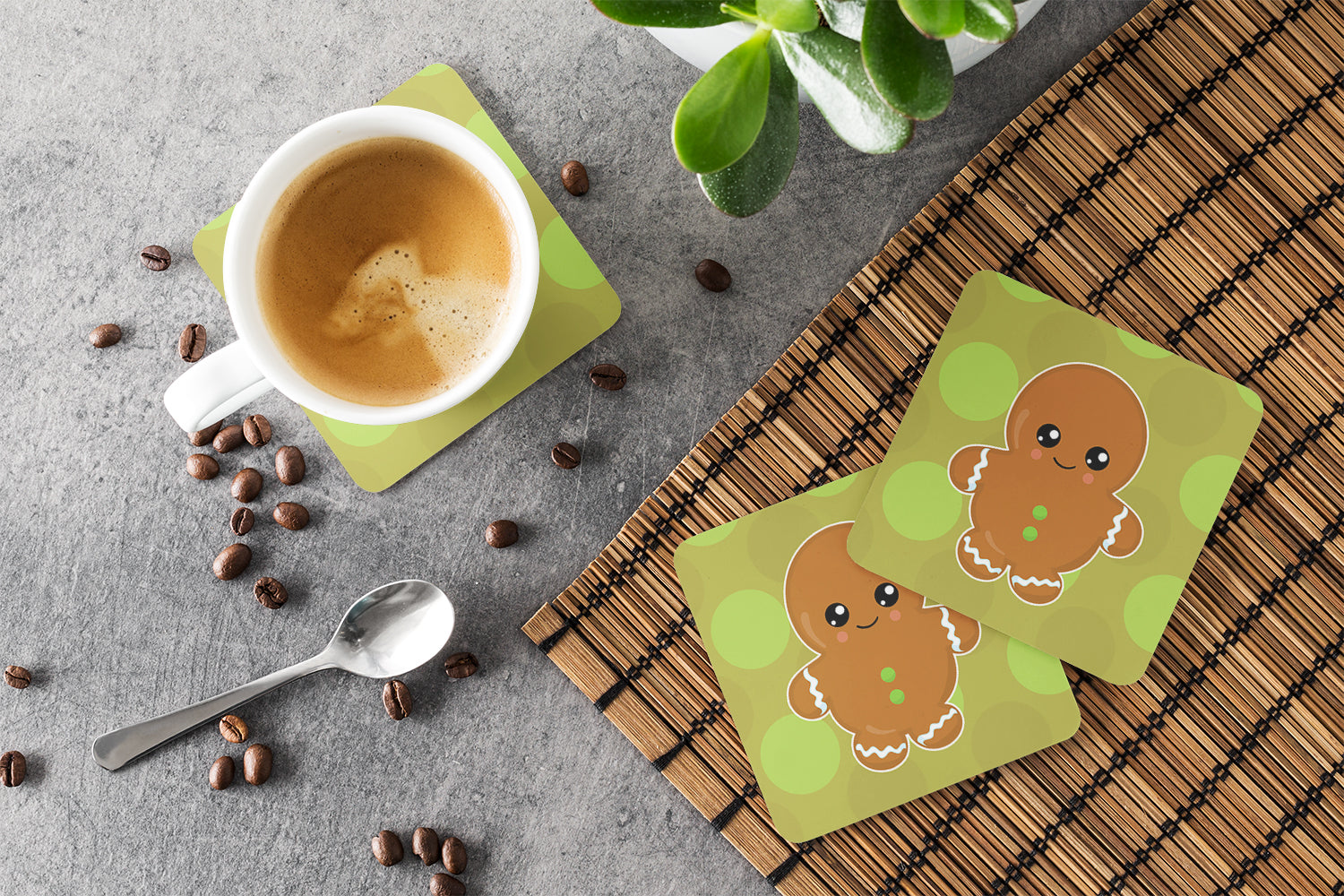 Christmas Gingerbread Man Foam Coasters Set of 4 Cup Coasters for Indoor Outdoor, Tabletop Protection, Anti Slip, Mouse pad Material