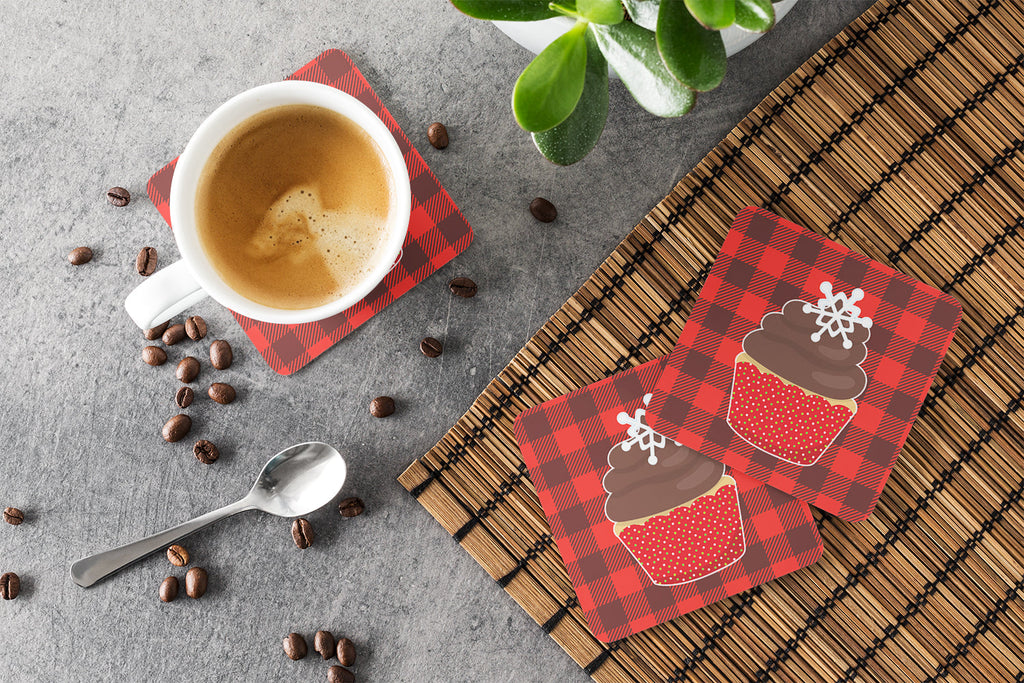 Christmas Cupcake Foam Coasters Set of 4 Cup Coasters for Indoor Outdoor, Tabletop Protection, Anti Slip, Mouse pad Material