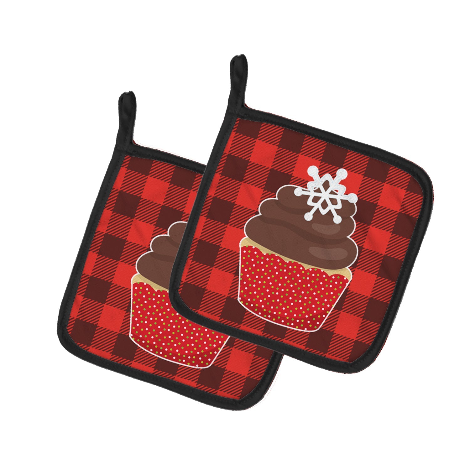 Christmas Cupcake Pot Holder Set of 2 Heat Resistant Quilted Hot Pads 7.5 x 7.5 Inch, Insulated Kitchen Trivets for Cooking & Baking