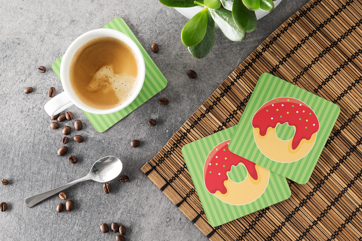 Christmas Donut Foam Coasters Set of 4 Cup Coasters for Indoor Outdoor, Tabletop Protection, Anti Slip, Mouse pad Material