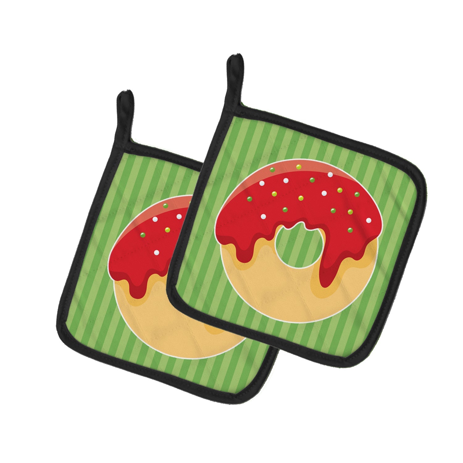 Christmas Donut Pot Holder Set of 2 Heat Resistant Quilted Hot Pads 7.5 x 7.5 Inch, Insulated Kitchen Trivets for Cooking & Baking