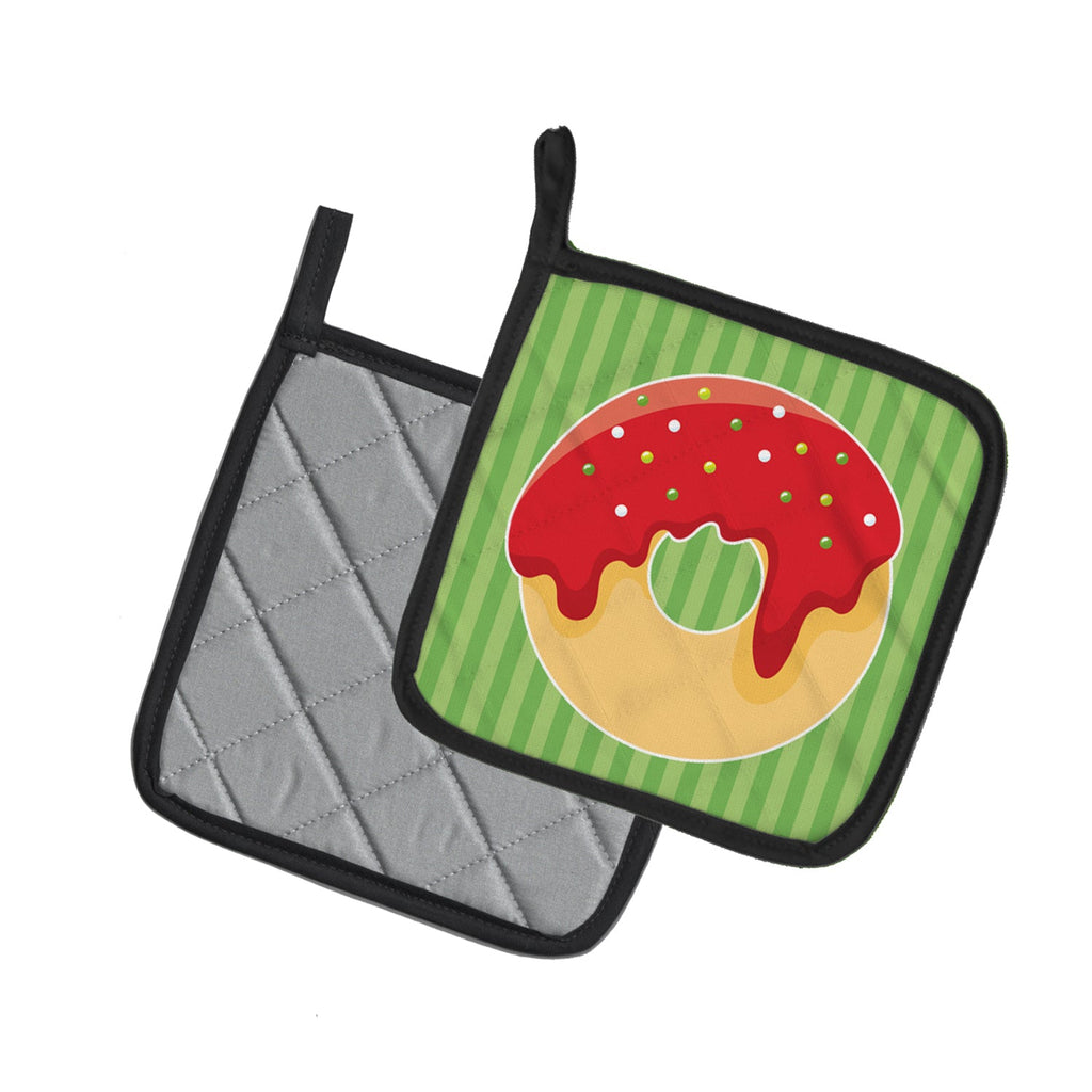 Christmas Donut Pot Holder Set of 2 Heat Resistant Quilted Hot Pads 7.5 x 7.5 Inch, Insulated Kitchen Trivets for Cooking & Baking
