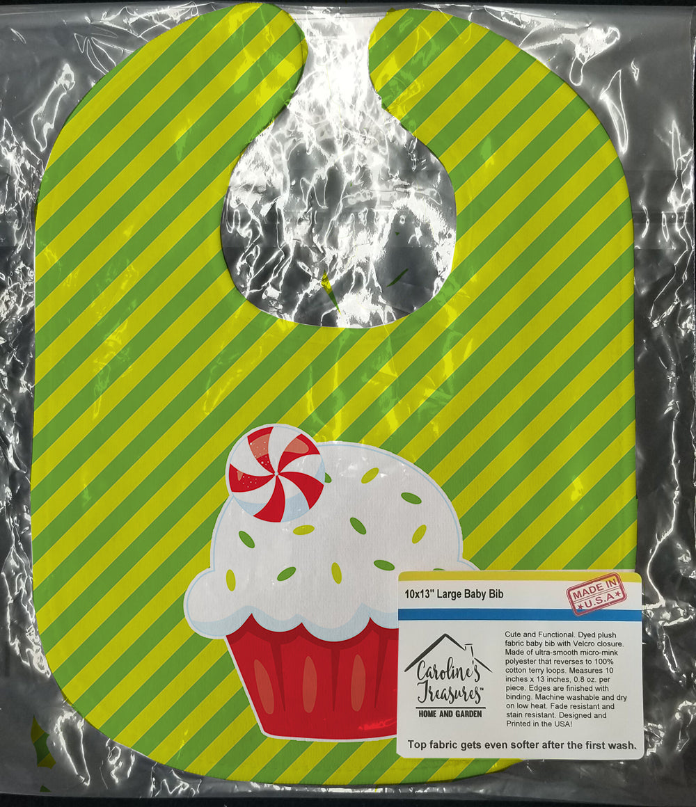 Christmas Pepermint Cupcake Baby Bib Easy-Clean Baby Bib Baby Feeding Accessory Baby Mealtime Essential, 10 x 13, Multicolor