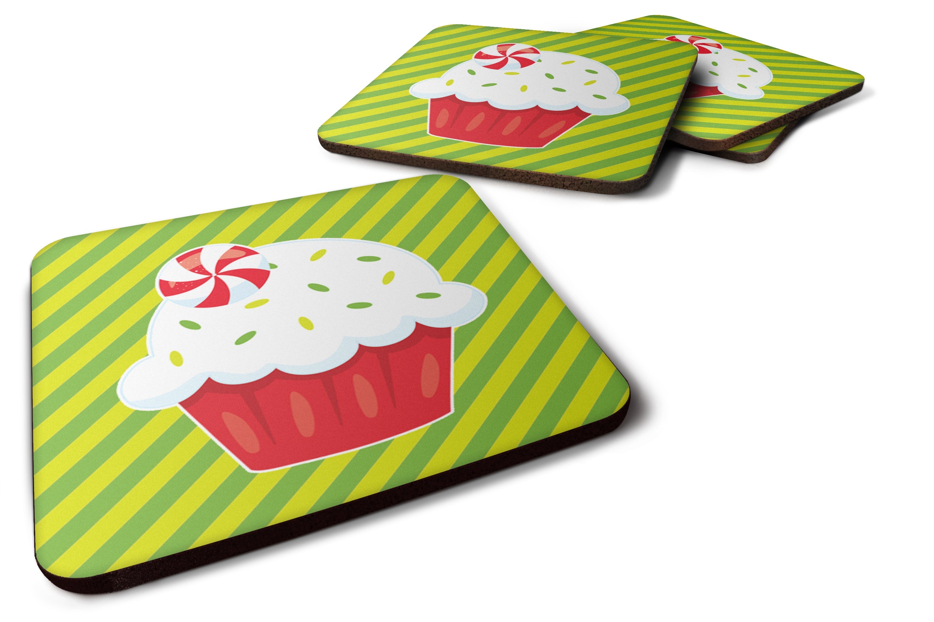 Christmas Pepermint Cupcake Foam Coasters Set of 4 Cup Coasters for Indoor Outdoor, Tabletop Protection, Anti Slip, Mouse pad Material