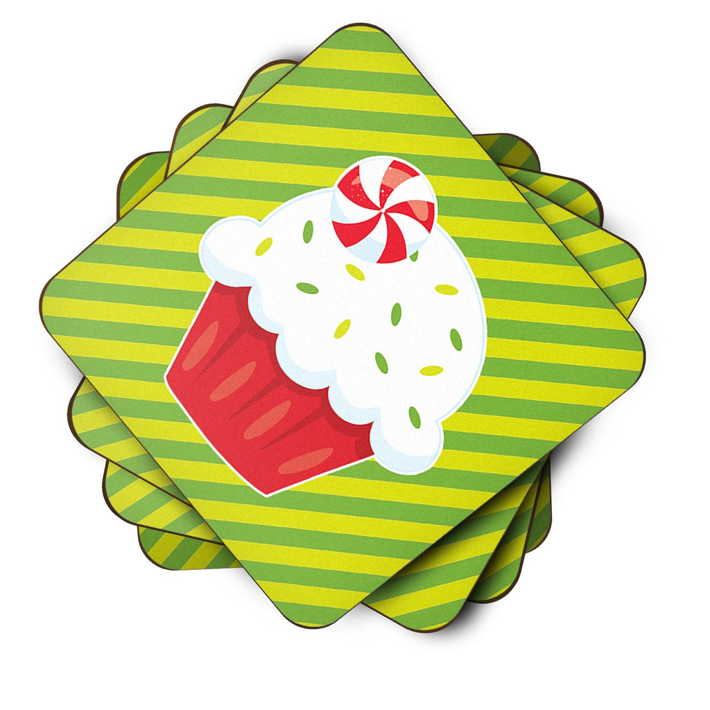 Christmas Pepermint Cupcake Foam Coasters Set of 4 Cup Coasters for Indoor Outdoor, Tabletop Protection, Anti Slip, Mouse pad Material