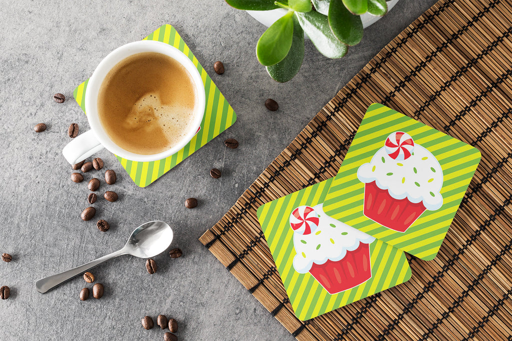 Christmas Pepermint Cupcake Foam Coasters Set of 4 Cup Coasters for Indoor Outdoor, Tabletop Protection, Anti Slip, Mouse pad Material