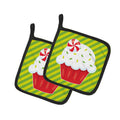 Christmas Pepermint Cupcake Pot Holder Set of 2 Heat Resistant Quilted Hot Pads 7.5 x 7.5 Inch, Insulated Kitchen Trivets for Cooking & Baking