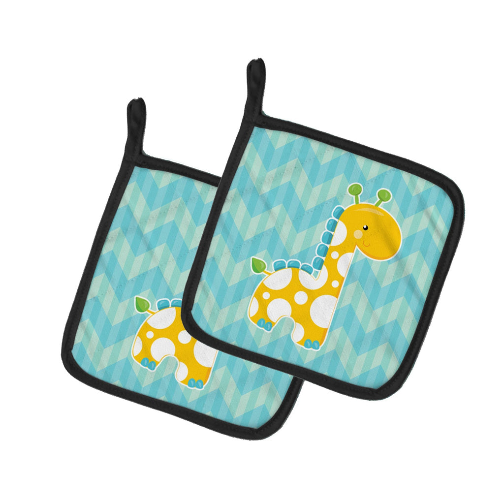 Boy Giraffe Pot Holder Set of 2 Heat Resistant Quilted Hot Pads 7.5 x 7.5 Inch, Insulated Kitchen Trivets for Cooking & Baking