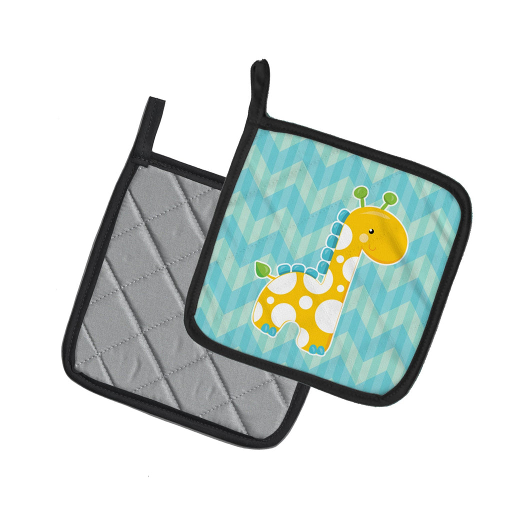 Boy Giraffe Pot Holder Set of 2 Heat Resistant Quilted Hot Pads 7.5 x 7.5 Inch, Insulated Kitchen Trivets for Cooking & Baking