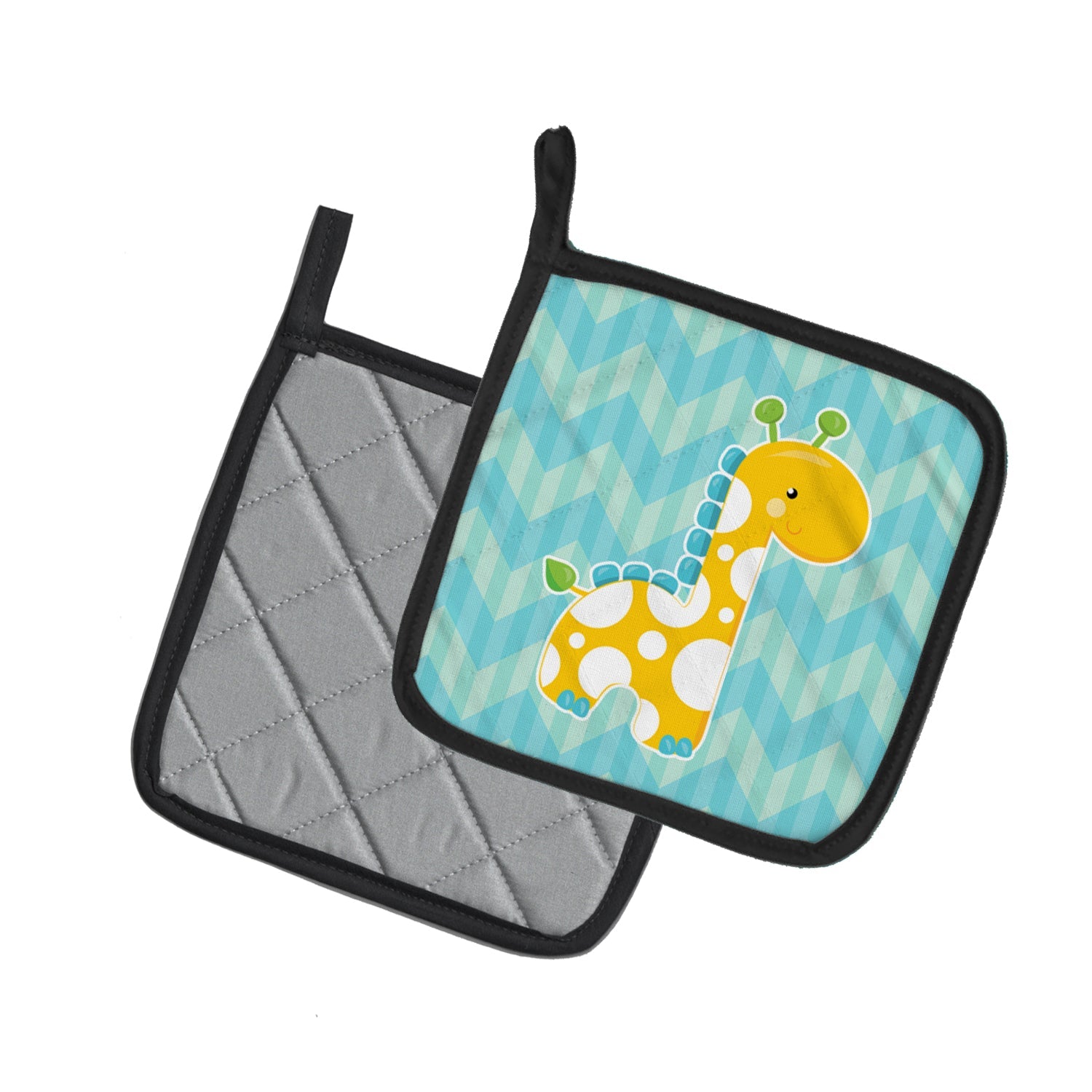 Boy Giraffe Pot Holder Set of 2 Heat Resistant Quilted Hot Pads 7.5 x 7.5 Inch, Insulated Kitchen Trivets for Cooking & Baking