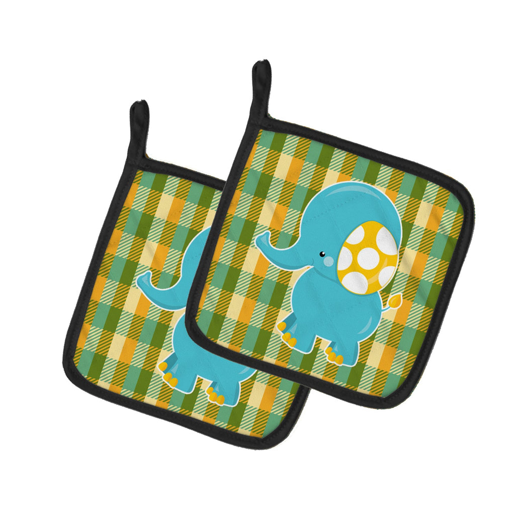 Boy Elephant Pot Holder Set of 2 Heat Resistant Quilted Hot Pads 7.5 x 7.5 Inch, Insulated Kitchen Trivets for Cooking & Baking