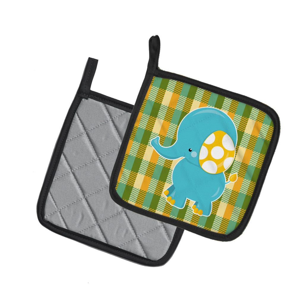 Boy Elephant Pot Holder Set of 2 Heat Resistant Quilted Hot Pads 7.5 x 7.5 Inch, Insulated Kitchen Trivets for Cooking & Baking