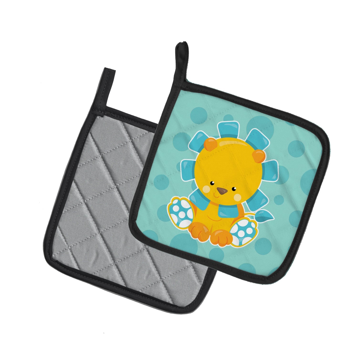 Boy Lion Pot Holder Set of 2 Heat Resistant Quilted Hot Pads 7.5 x 7.5 Inch, Insulated Kitchen Trivets for Cooking & Baking