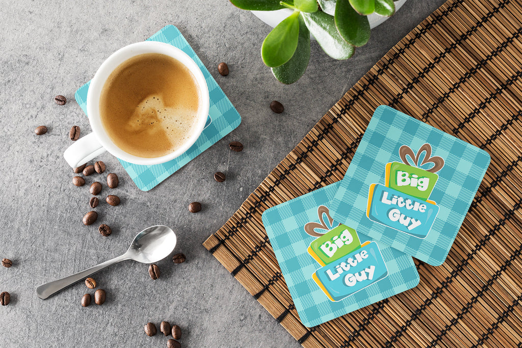 Boy Big Little Guy Foam Coasters Set of 4 Cup Coasters for Indoor Outdoor, Tabletop Protection, Anti Slip, Mouse pad Material