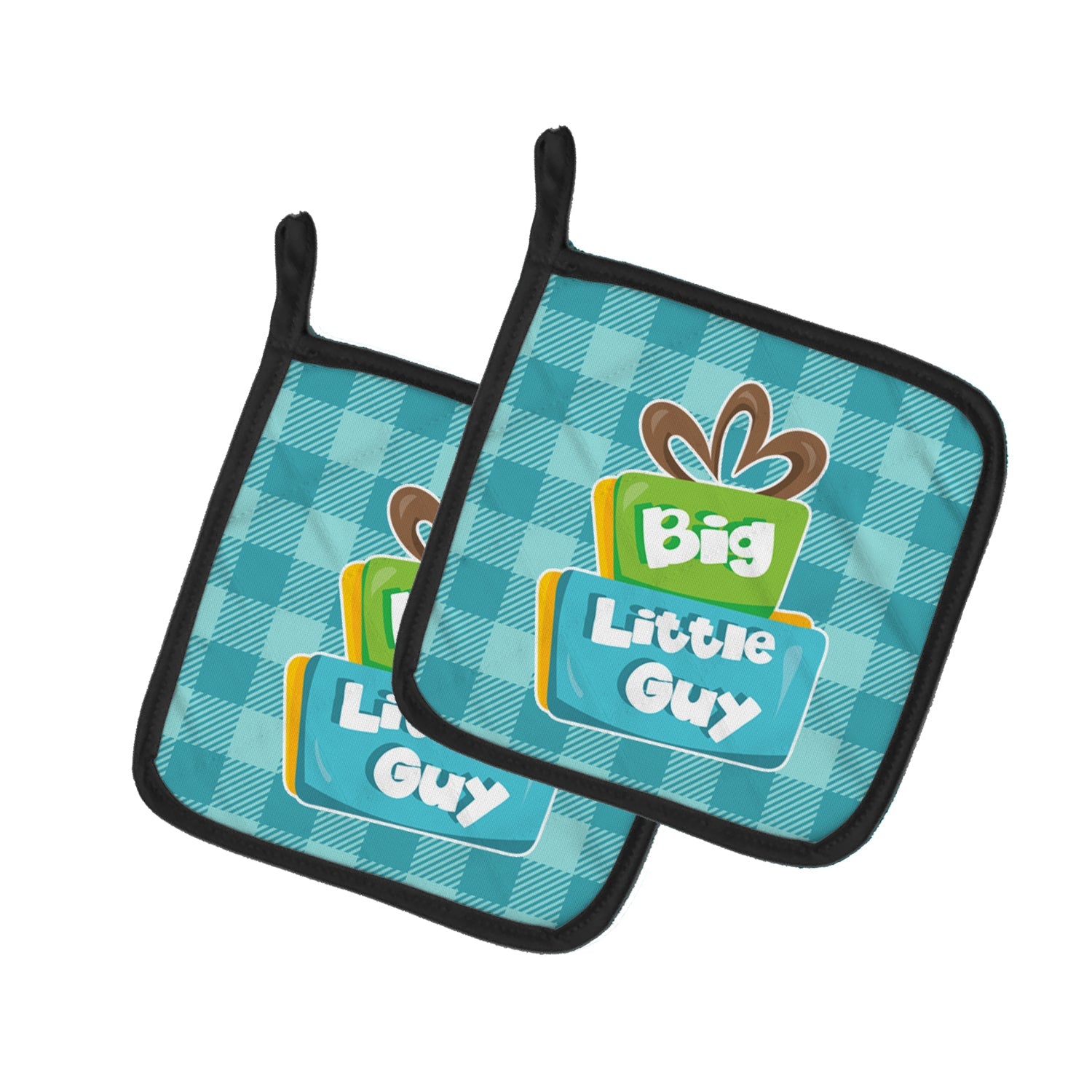 Boy Big Little Guy Pot Holder Set of 2 Heat Resistant Quilted Hot Pads 7.5 x 7.5 Inch, Insulated Kitchen Trivets for Cooking & Baking