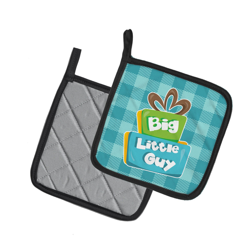 Boy Big Little Guy Pot Holder Set of 2 Heat Resistant Quilted Hot Pads 7.5 x 7.5 Inch, Insulated Kitchen Trivets for Cooking & Baking