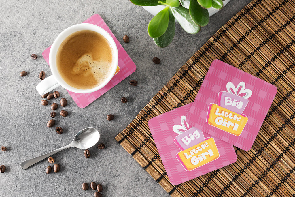 Big Little Girl Foam Coasters Set of 4 Cup Coasters for Indoor Outdoor, Tabletop Protection, Anti Slip, Mouse pad Material