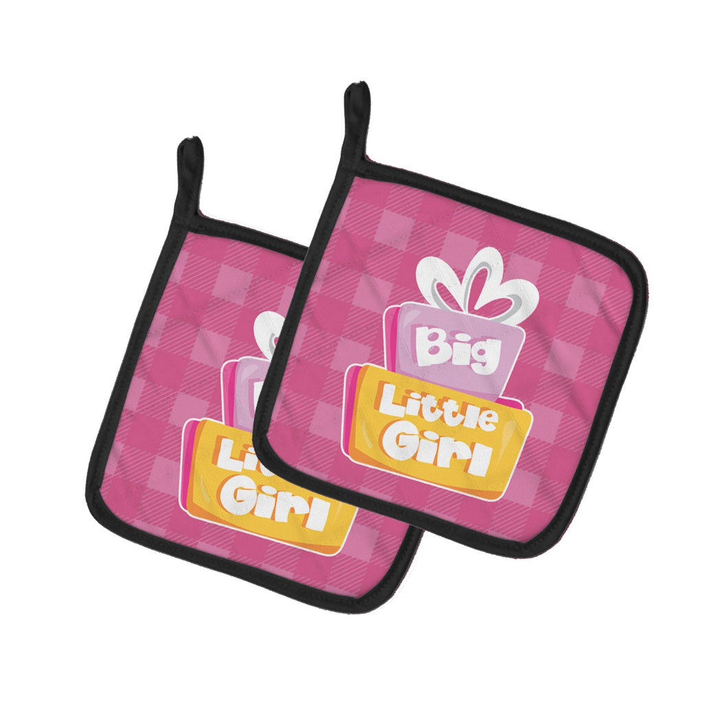 Big Little Girl Pot Holder Set of 2 Heat Resistant Quilted Hot Pads 7.5 x 7.5 Inch, Insulated Kitchen Trivets for Cooking & Baking