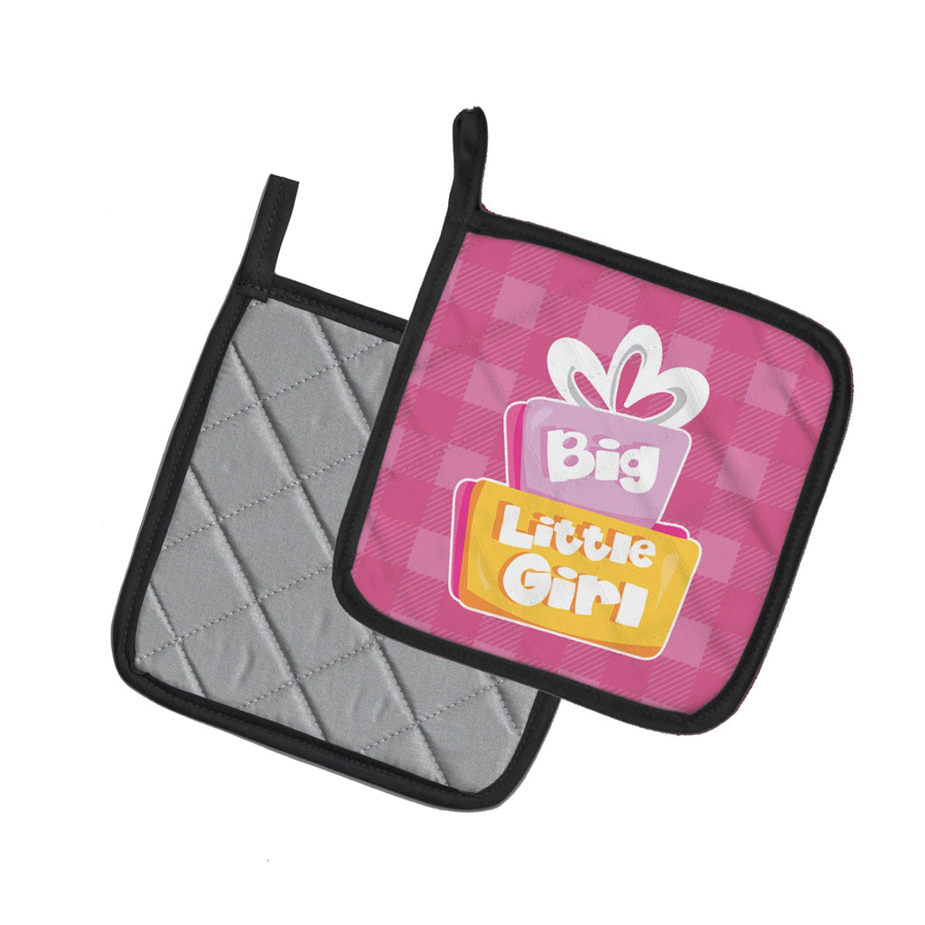 Big Little Girl Pot Holder Set of 2 Heat Resistant Quilted Hot Pads 7.5 x 7.5 Inch, Insulated Kitchen Trivets for Cooking & Baking