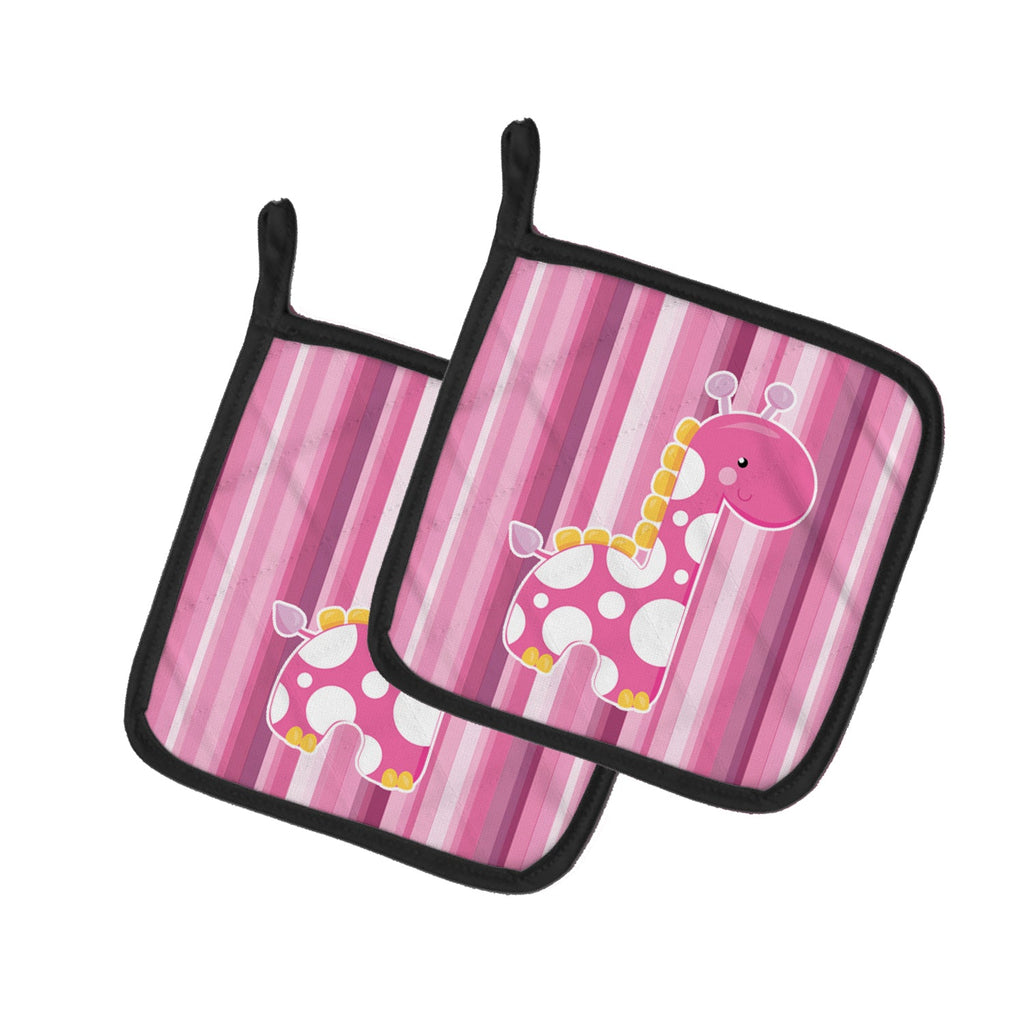 Girl Giraffe Pot Holder Set of 2 Heat Resistant Quilted Hot Pads 7.5 x 7.5 Inch, Insulated Kitchen Trivets for Cooking & Baking
