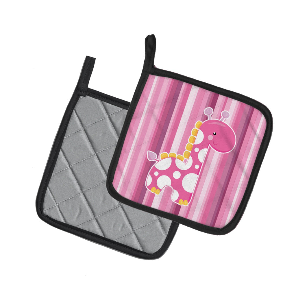 Girl Giraffe Pot Holder Set of 2 Heat Resistant Quilted Hot Pads 7.5 x 7.5 Inch, Insulated Kitchen Trivets for Cooking & Baking