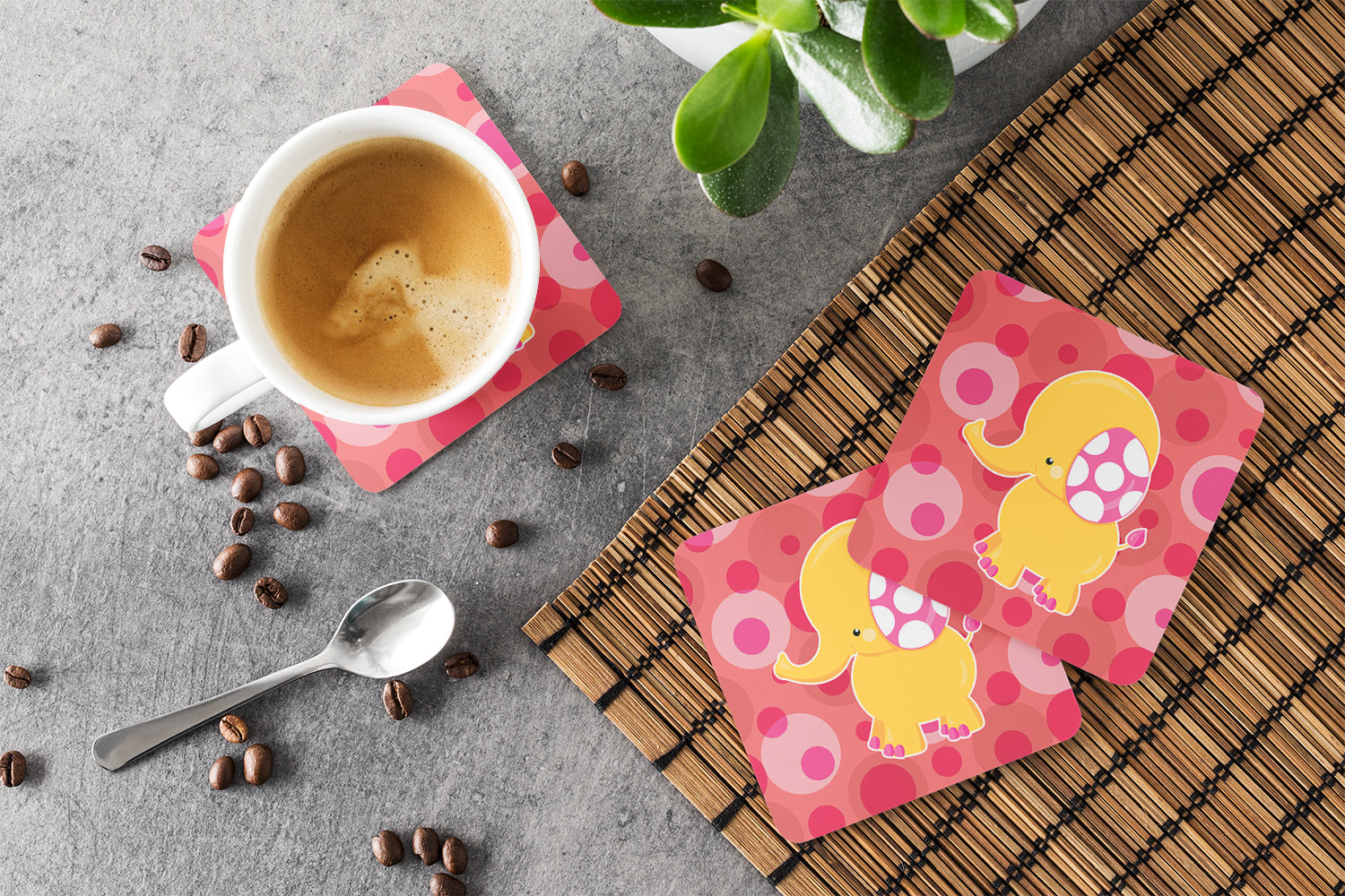 Girl Elephant Foam Coasters Set of 4 Cup Coasters for Indoor Outdoor, Tabletop Protection, Anti Slip, Mouse pad Material