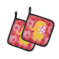 Girl Elephant Pot Holder Set of 2 Heat Resistant Quilted Hot Pads 7.5 x 7.5 Inch, Insulated Kitchen Trivets for Cooking & Baking