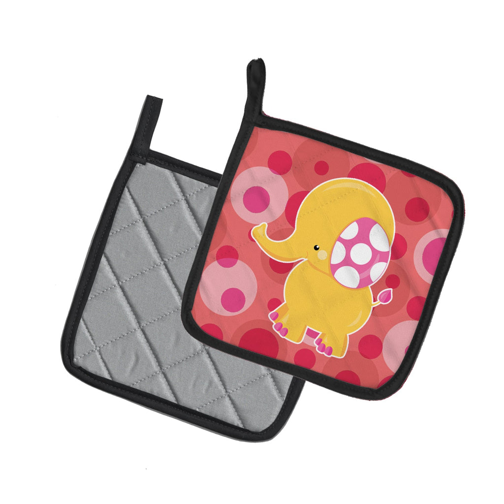 Girl Elephant Pot Holder Set of 2 Heat Resistant Quilted Hot Pads 7.5 x 7.5 Inch, Insulated Kitchen Trivets for Cooking & Baking