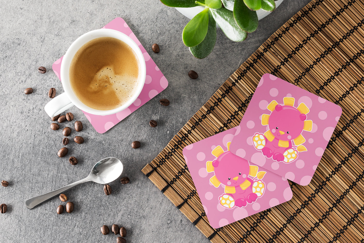 Girl Lion Foam Coasters Set of 4 Cup Coasters for Indoor Outdoor, Tabletop Protection, Anti Slip, Mouse pad Material