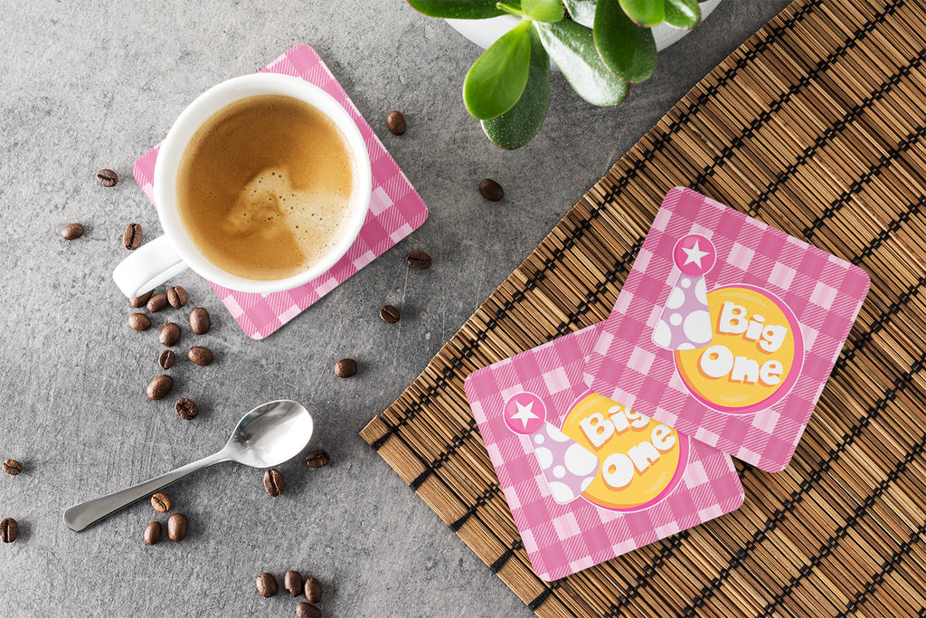 Girl Big One Foam Coasters Set of 4 Cup Coasters for Indoor Outdoor, Tabletop Protection, Anti Slip, Mouse pad Material