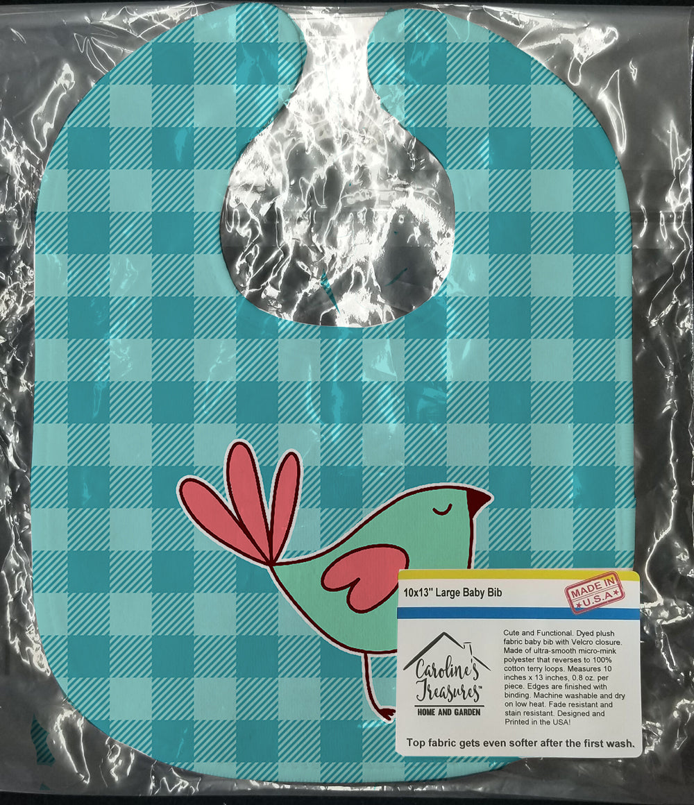 Bird on Blue Plaid Baby Bib Easy-Clean Baby Bib Baby Feeding Accessory Baby Mealtime Essential, 10 x 13, Multicolor