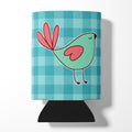Bird on Blue Plaid Can or Bottle Hugger Cooler Sleeve for Standard 12 oz Cans, Insulated Foam Beer & Soda Can Hugger Reusable