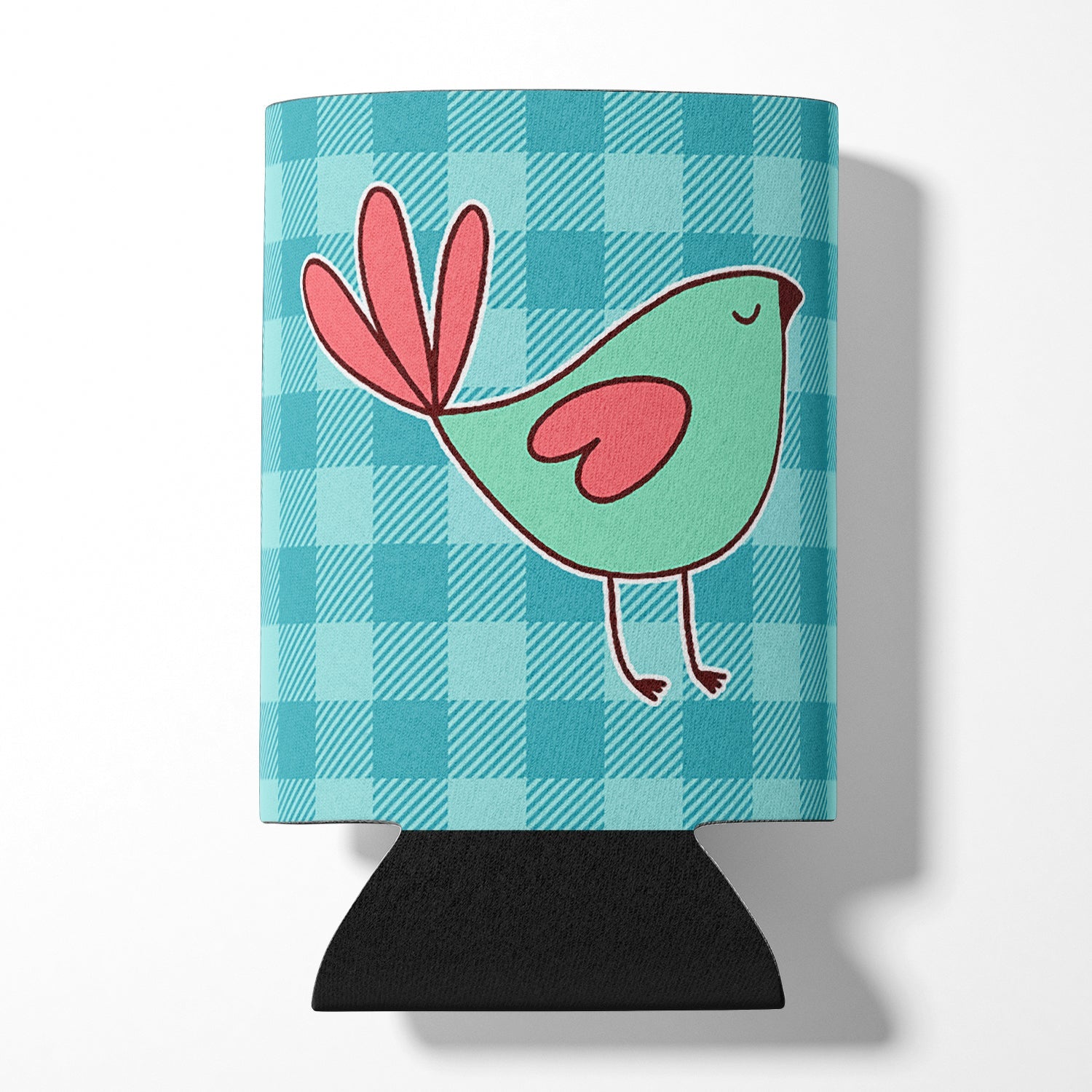 Bird on Blue Plaid Can or Bottle Hugger Cooler Sleeve for Standard 12 oz Cans, Insulated Foam Beer & Soda Can Hugger Reusable