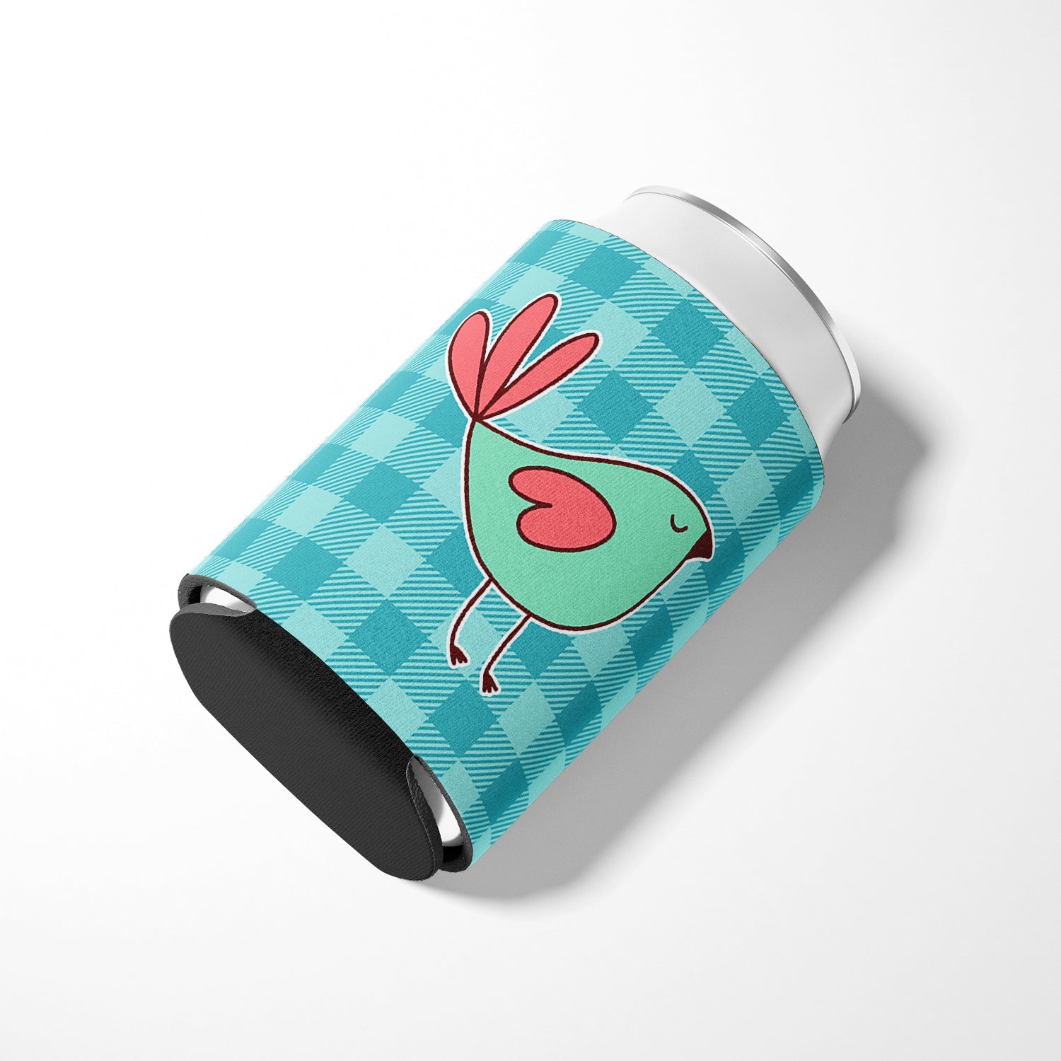 Bird on Blue Plaid Can or Bottle Hugger Cooler Sleeve for Standard 12 oz Cans, Insulated Foam Beer & Soda Can Hugger Reusable
