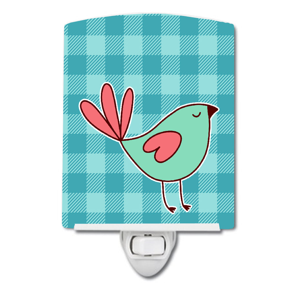 Bird on Blue Plaid Ceramic Night Light Compact, UL-Certified, Ideal for Bedroom, Bathroom, Nursery, Hallway, Kitchen, 6x4x3, Multicolor