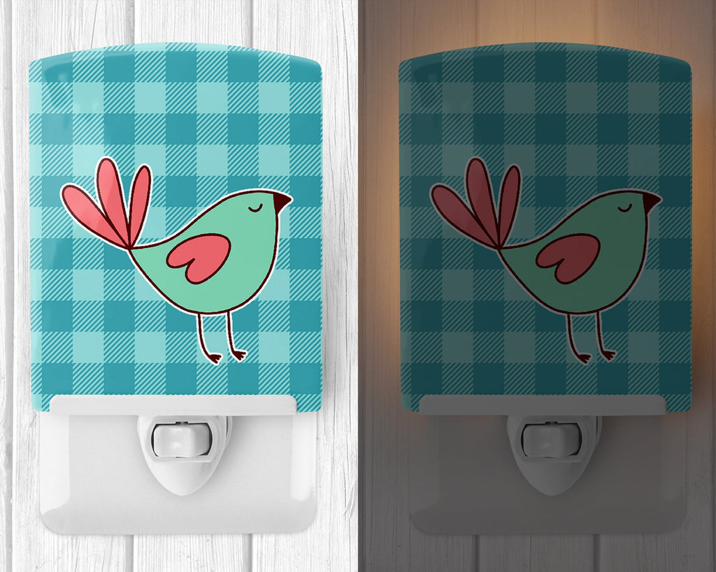 Bird on Blue Plaid Ceramic Night Light Compact, UL-Certified, Ideal for Bedroom, Bathroom, Nursery, Hallway, Kitchen, 6x4x3, Multicolor
