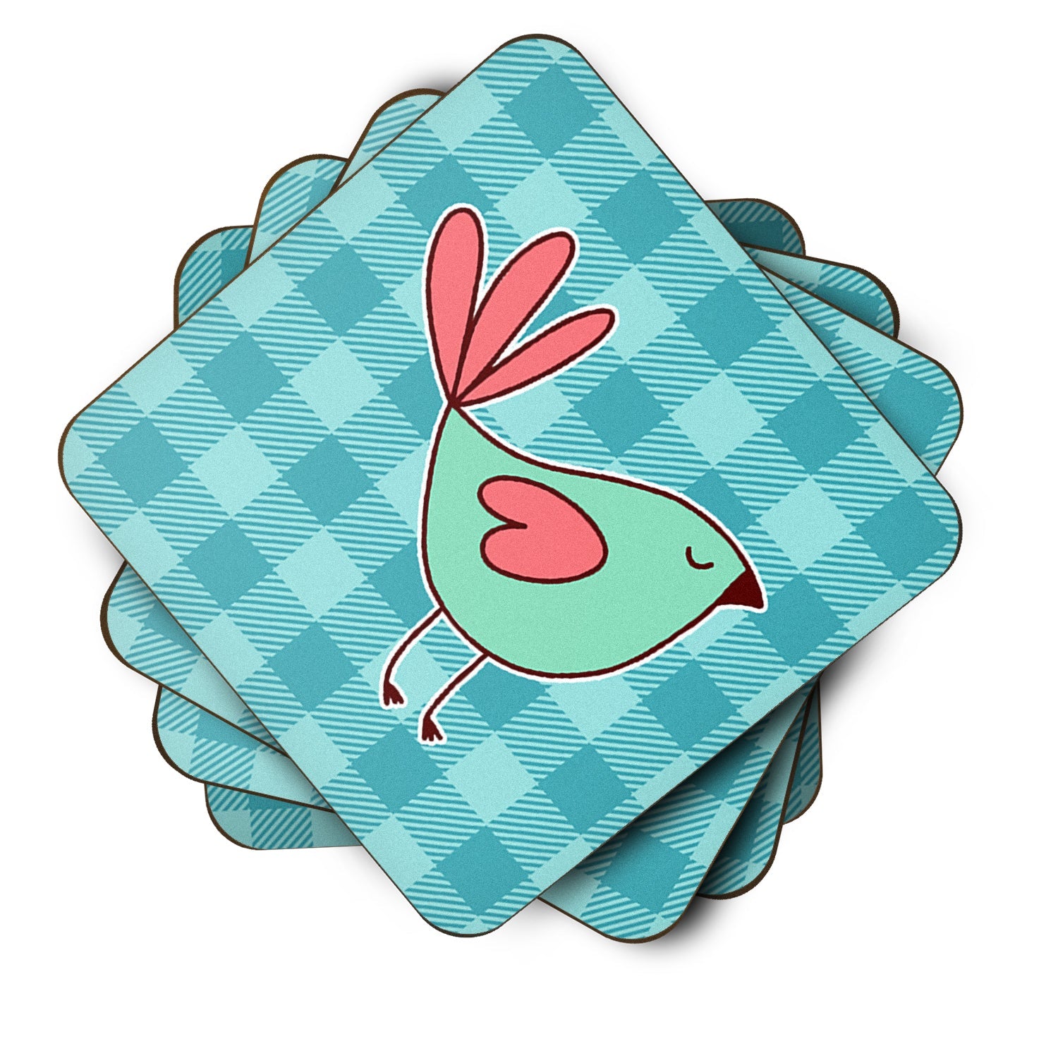 Bird on Blue Plaid Foam Coasters Set of 4 Cup Coasters for Indoor Outdoor, Tabletop Protection, Anti Slip, Mouse pad Material